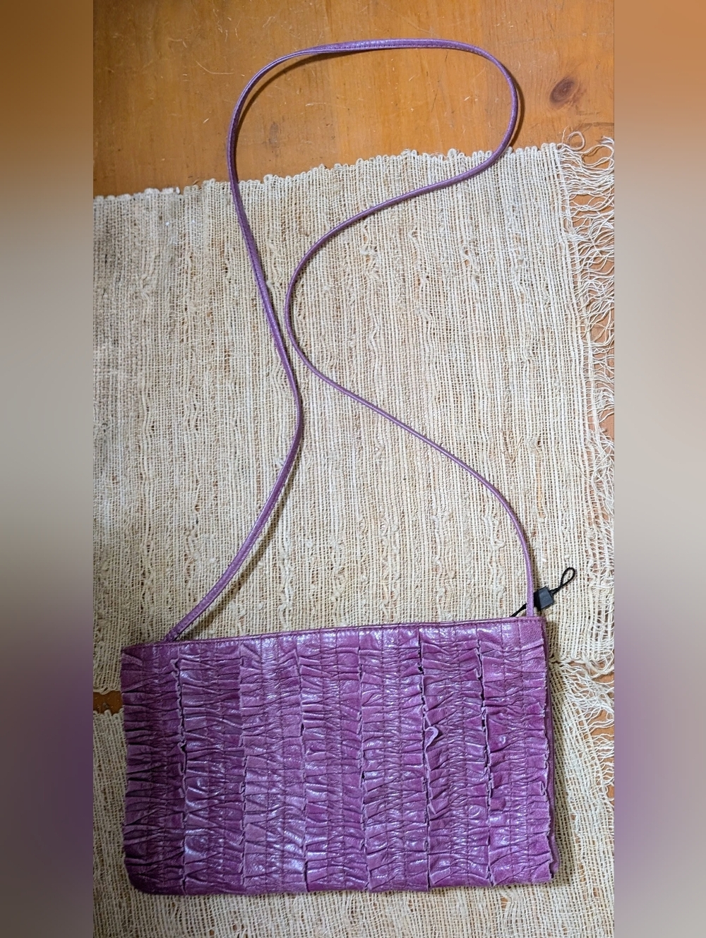 HOBO Purple Leather Ruffle Shoulder Bag